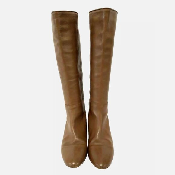 LOEFFLER RANDALL Matilde Wedge Heel Leather Riding Boot Tall Knee High Tan Sz 7B - Picture 2 of 8